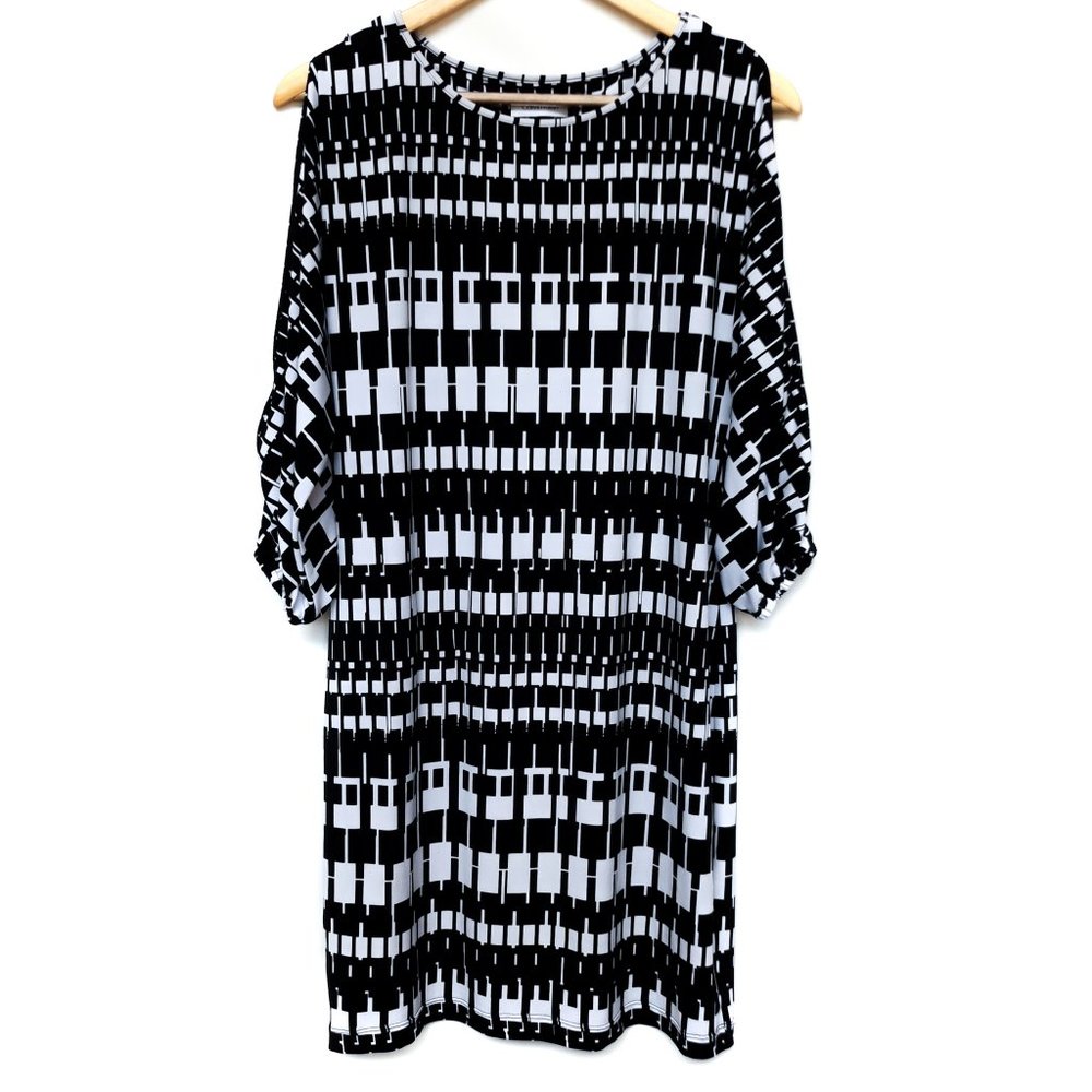 Calvin Klein Balloon Sleeve Geometric Print Dress